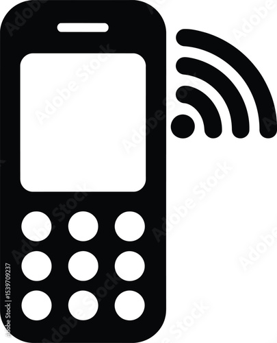 Old Mobile Phone with Signal Icon – Retro Cell Phone Communication Vector Illustration