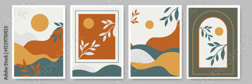 Minimalist Abstract Landscape Art Posters in Earth Tones with Organic Forms