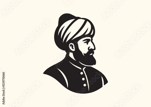 Vintage Silhouette of a Ottoman Sultan in Traditional Clothing vector