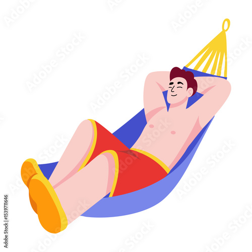 A flat style illustration showing relaxing man 
