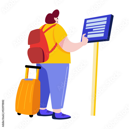 A flat style illustration showing a person using self service 
