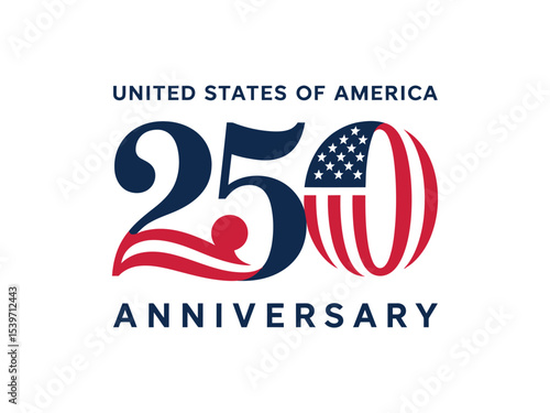 united states 250th anniversary logo featuring american flag, patriotic typography, red white blue theme, commemorative milestone
