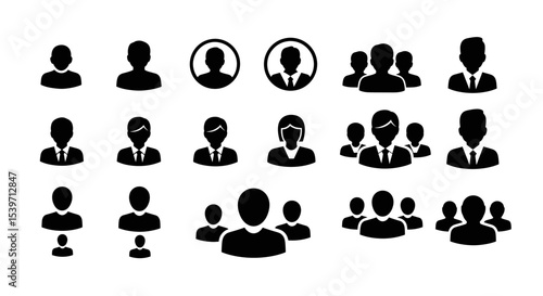Group and Team Silhouette Icon Set, People and Community Symbols