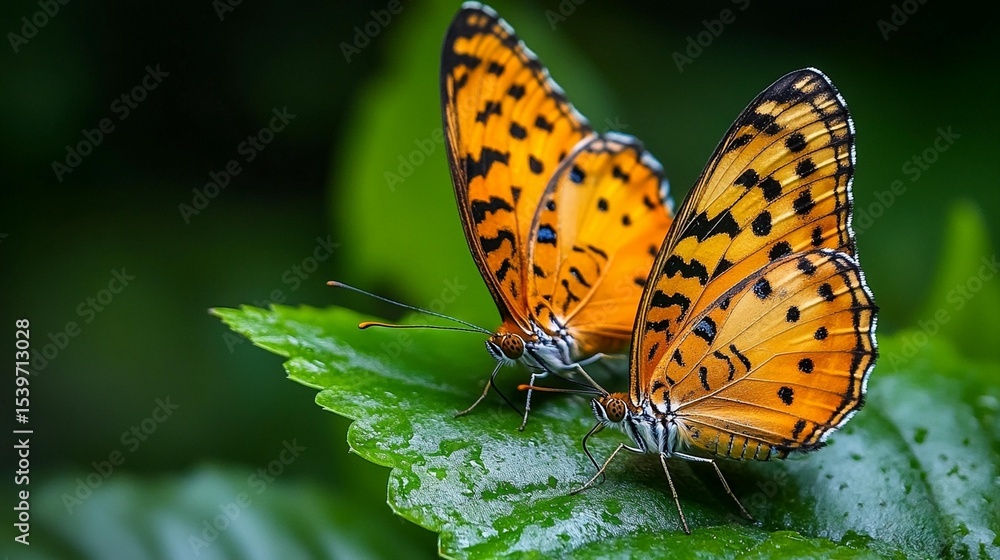 Obraz premium Two butterflies on a leaf