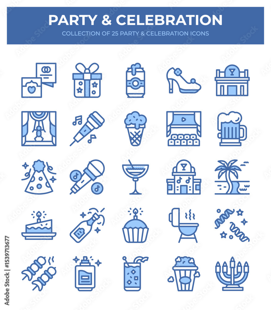 Party & Celebration Icons. 25 Delightful Line Art Graphics Party & Celebration Icons. 25 Delightful Line Art Graphics