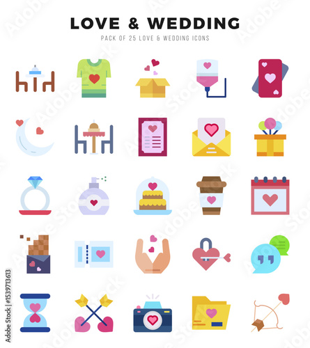 Set of Flat Love & Wedding Icons. Flat art icon. Vector illustration