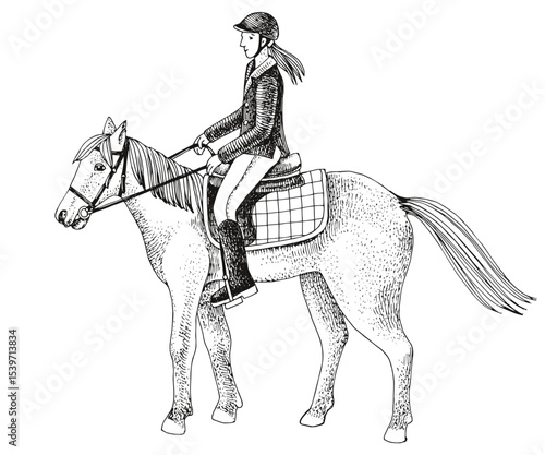 Equestrian rider in dressage uniform on horseback