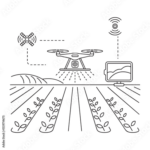 Drone farming technology spraying crops with gps monitoring and smart agriculture automation system

