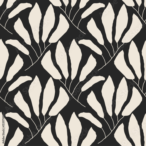 Trendy minimalist seamless botanical pattern with abstract creative hand drawn composition