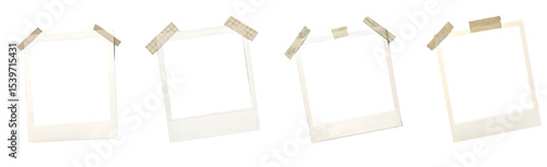 Set of polaroid vector photo frames on sticky tape on white background. Template photo design. Vector illustration