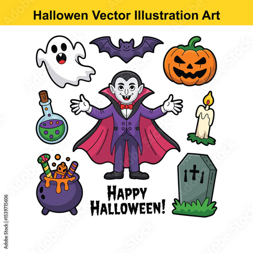 Halloween Cute Spooky Character Vector Illustration Art Set