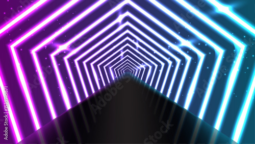 Futuristic Neon Geometric Tunnel with Purple and Blue Glow
