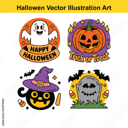 Cute halloween vector illustration set