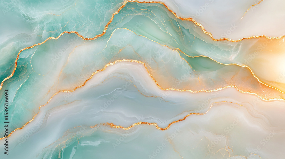 Fototapeta premium Luxurious Aqua Marble Texture with Gold Veins and Soft Gradients
