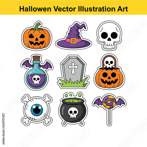 Halloween vector illustration set of nine spooky elements