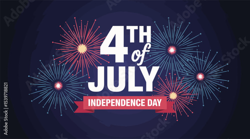4th of July Independence Day celebration with colorful fireworks on dark background, festive design for American patriotic holiday