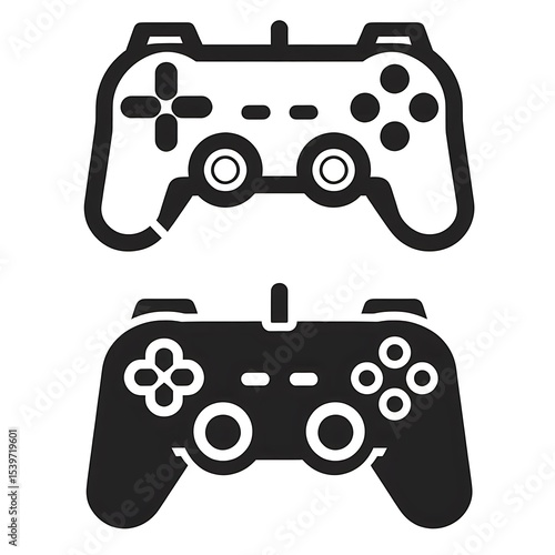 Gaming Controller Icons – Black Silhouette and Outline Vector