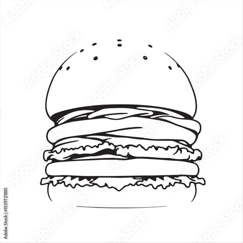 Color architectural photography in a wide angle shot. The subject is a black and white vector silhouette burger against a white background.