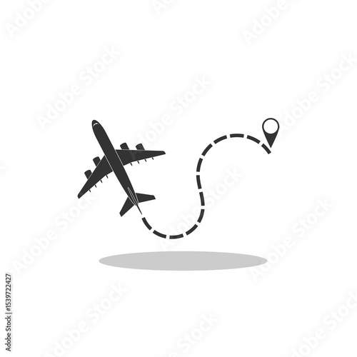 Airplane line path icon with shadow