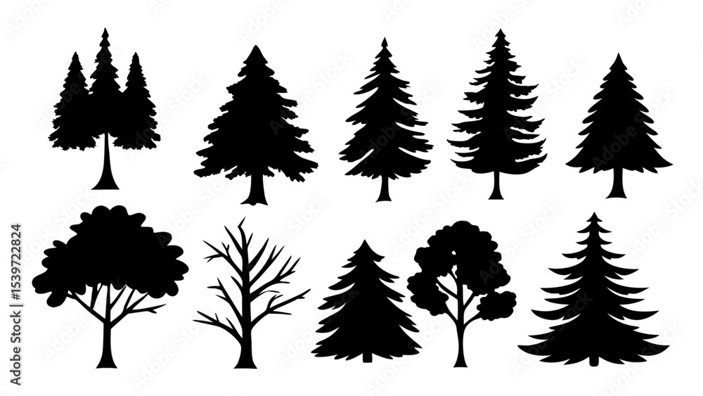 Fototapeta premium A set of minimalist pine trees silhouette vector