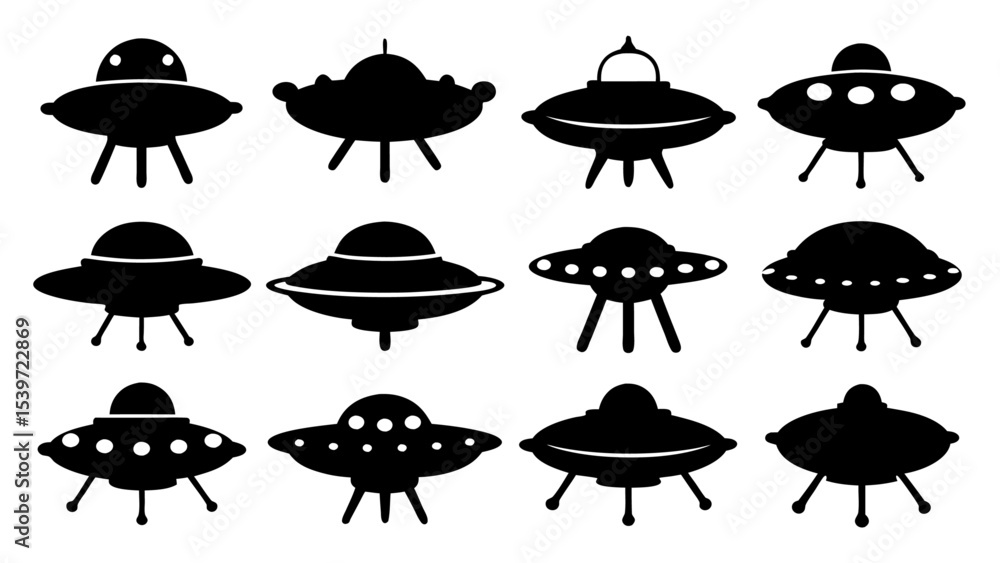 UFO set silhouettes on tranparent background UFO set silhouettes on tranparent background