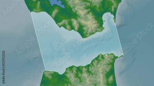 Strait of Gibraltar. Close-up on a colored elevation map