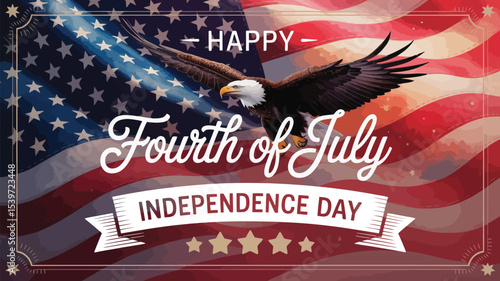 Happy fourth of july independence day celebration with american flag and bald eagle illustration