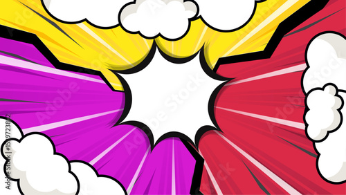 Colorful Comic Style Explosion Background with Bright Clouds and Pop Art Theme