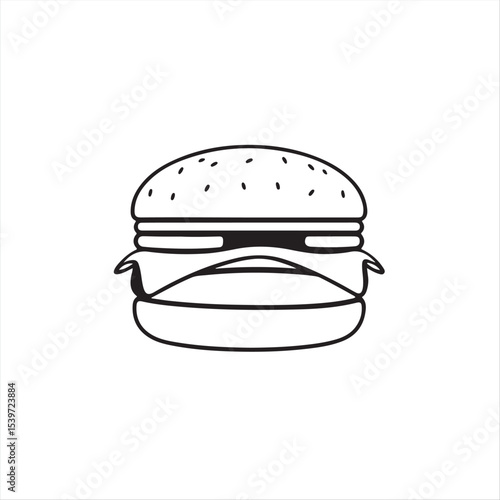 High-resolution stock photo  A commercially styled, professional-quality image of a classic black and white vector silhouette burger on a plain white background.  Timeless and elegant design.eps