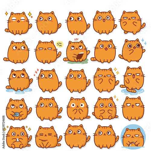 cute fat chubby orange cat sticker pack