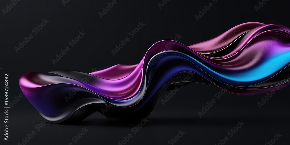 Fototapeta premium Sinuous Abstract Shape Showcasing Gradient Colors, Soft Curves, and Smooth Texture Against a Dark Backdrop