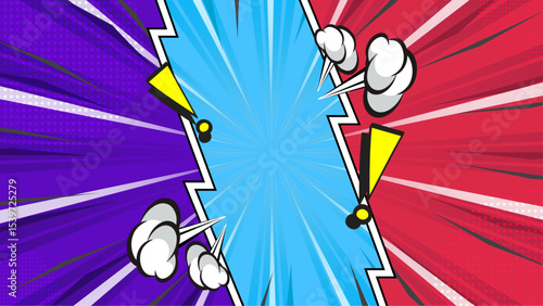 Vibrant Comic Brawl Scene with Explosive Effects and Action Arrows