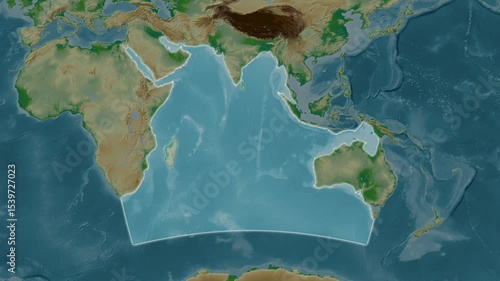 Indian Ocean. Close-up on a colored elevation map