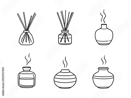 Clean line art design showing scented diffuser releasing aroma