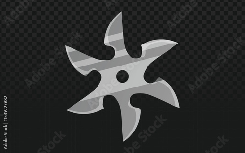 silver-toned shuriken with sharp, stylized blades, presented with a modern graphic aesthetic, ideal for martial arts or gaming-themed designs.