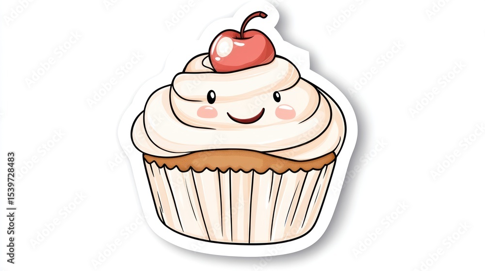 Cute cartoon cupcake with cherry Cute cartoon cupcake with cherry