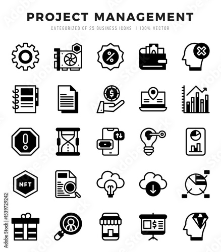 Project Management Icons Pack Lineal Filled Style. Vector illustration.