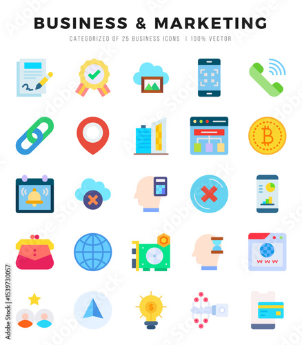 Business & Marketing Icon Pack 25 Vector Symbols for Web Design.