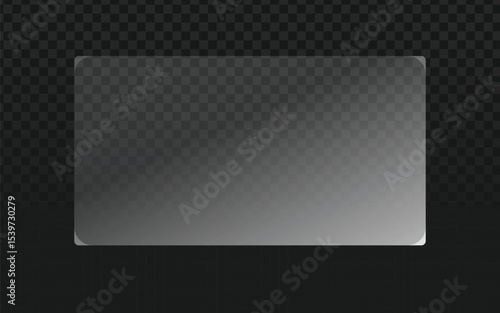 A sleek, modern transparent glass-like rectangular panel with rounded corners and subtle reflections, set against a dark checkered background. It offers a clean, digital aesthetic.