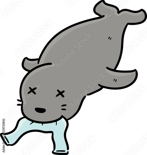 Illustration of sea lion killed by plastic

