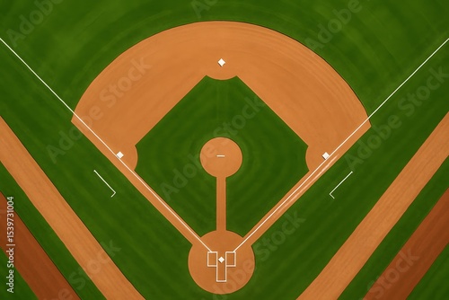Aerial View of a Baseball Field Diamond, Bases, and Outfield