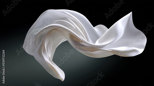 A flowing, off-white fabric gracefully swirls against a dark background, its texture and folds subtly illuminated, creating a sense of movement and elegance
