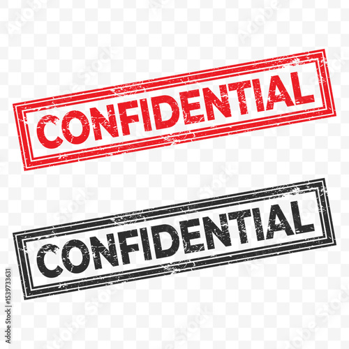 Vector illustration of Confidential red and black grunge stamp, isolated on transparent background.