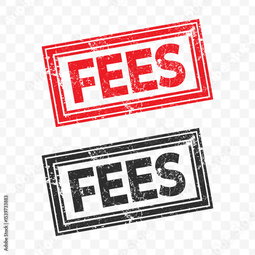 Vector illustration of Fees red and black grunge stamp, isolated on transparent background.