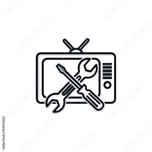 Television repair icon vector, in black and white, for appliance services.