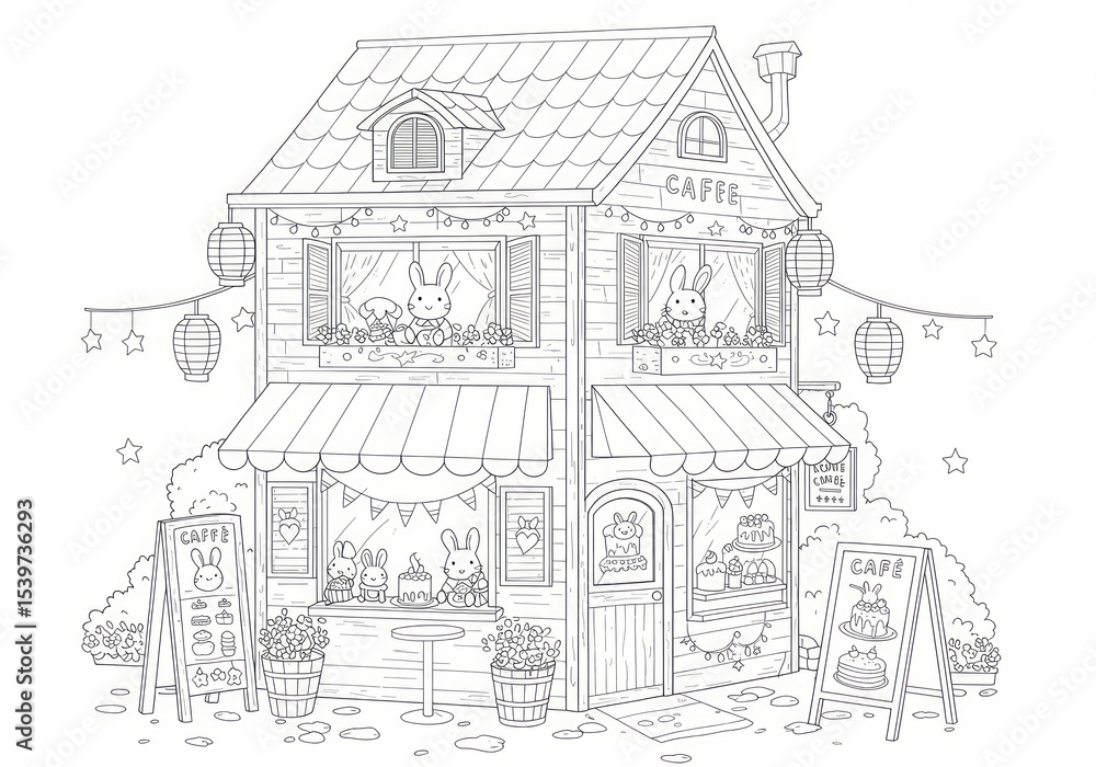 Naklejka premium Cute bunny café for coloring