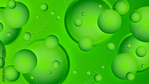 Abstract Green Background With Gradient Spheres and Circular Patterns