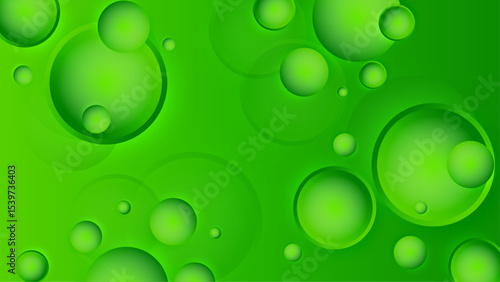 Abstract Green Background With Gradient Spheres and Circular Patterns