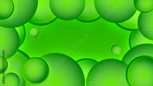 Abstract Green Background With Gradient Spheres and Circular Patterns