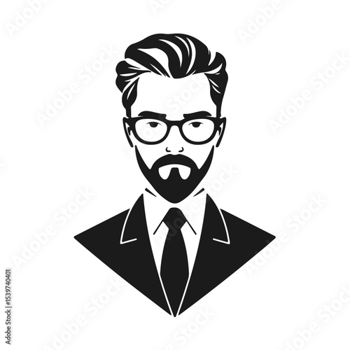 Man icon, businessman avatar vector, office worker icon, hipster face design, graphic male portrait, businessman avatar, bearded man, office worker, hipster face, male portrait